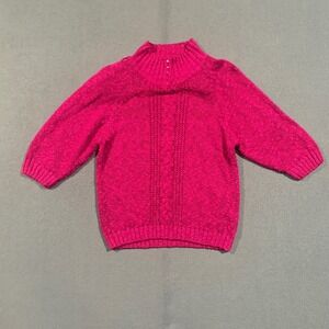 SML Sport Sweater Women Medium Magenta Pink 3/4 Sleeve Mock Neck Barbiecore Knit